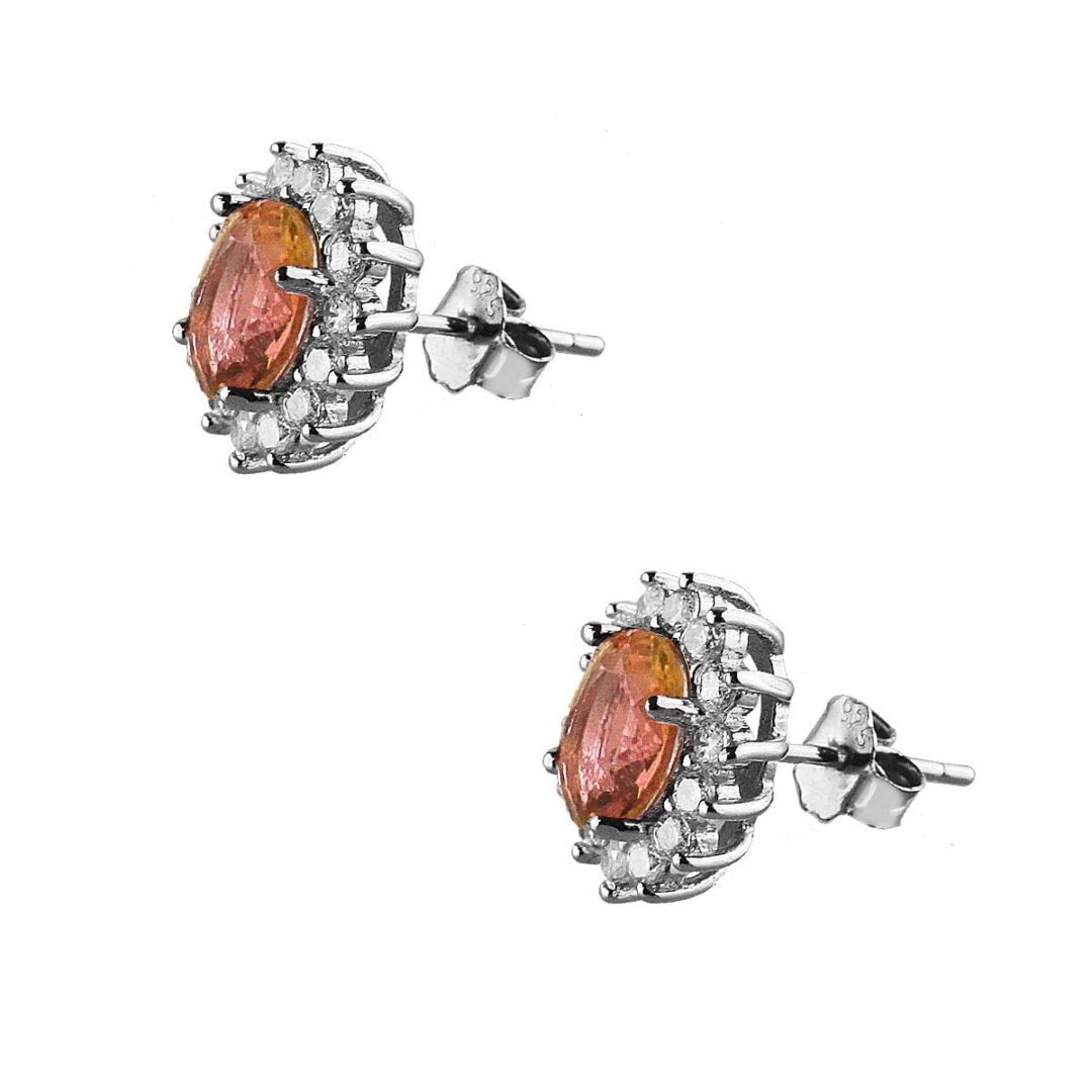 Pair of oval Rosetta earrings in white silver 925, with synthetic citrine and white zirconia.