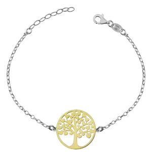 Βραχιόλι Δέντρο της Ζωής σε ασήμι 925, επίχρυσο με καρδιές, διπλής όψης.