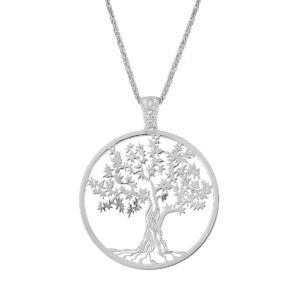Δέντρο της ζωής σε λευκό ασήμι 925,κρίκο με λευκά ζιρκόνια και ασημένια αλυσίδα.