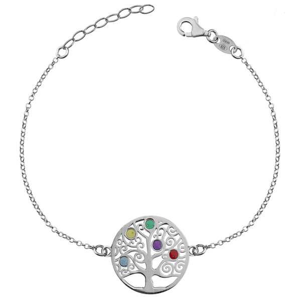 Βραχιόλι Δέντρο της ζωής σε λευκό ασήμι 925 με χρωματιστό βιτρό και ασημένια αλυσίδα.