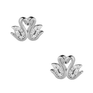 Σκουλαρίκια Κύκνοι σε σχήμα καρδιάς, σε ασήμι 925, με λευκά ζιρκόνια.