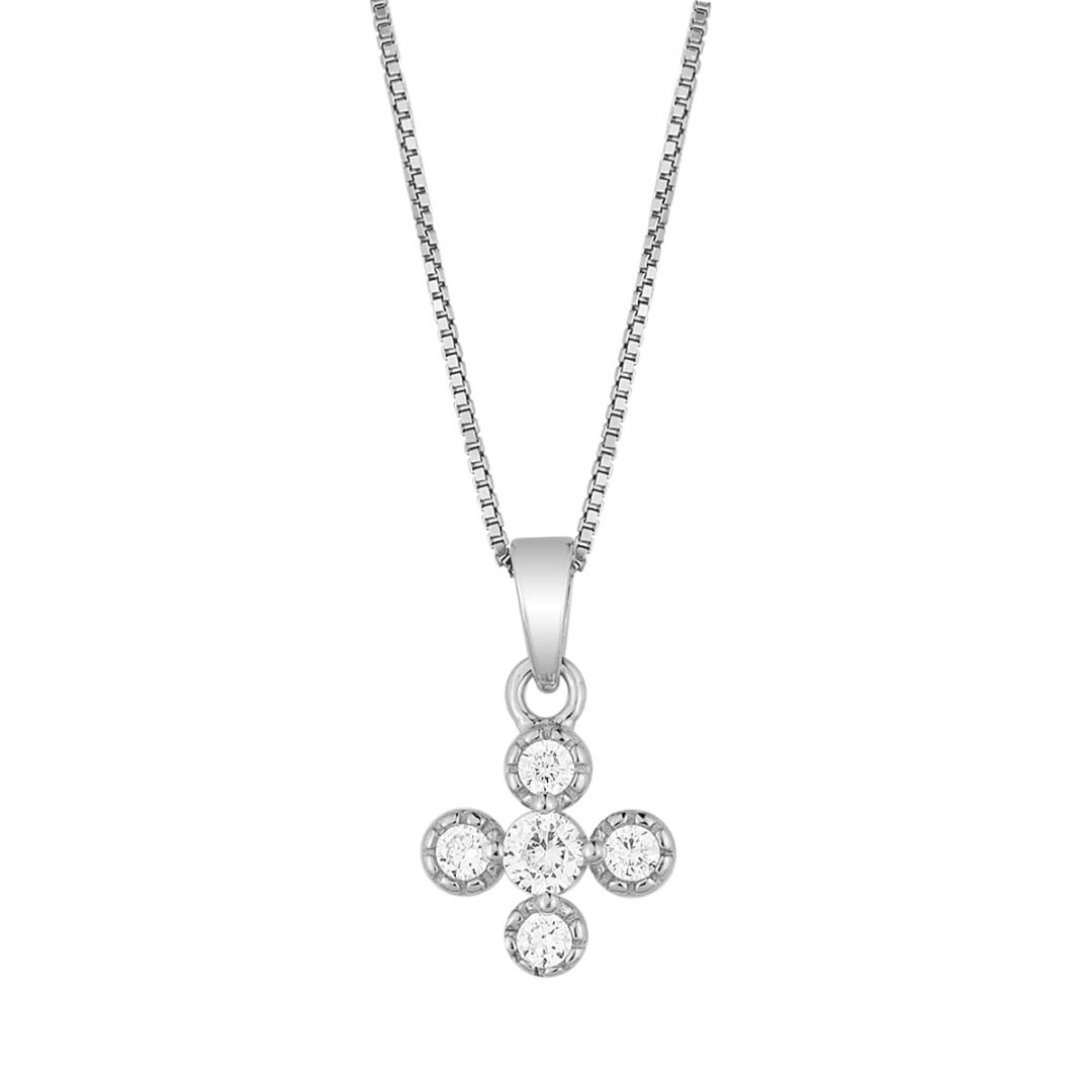 Cross in white silver 925, with round white zircons and silver chain.