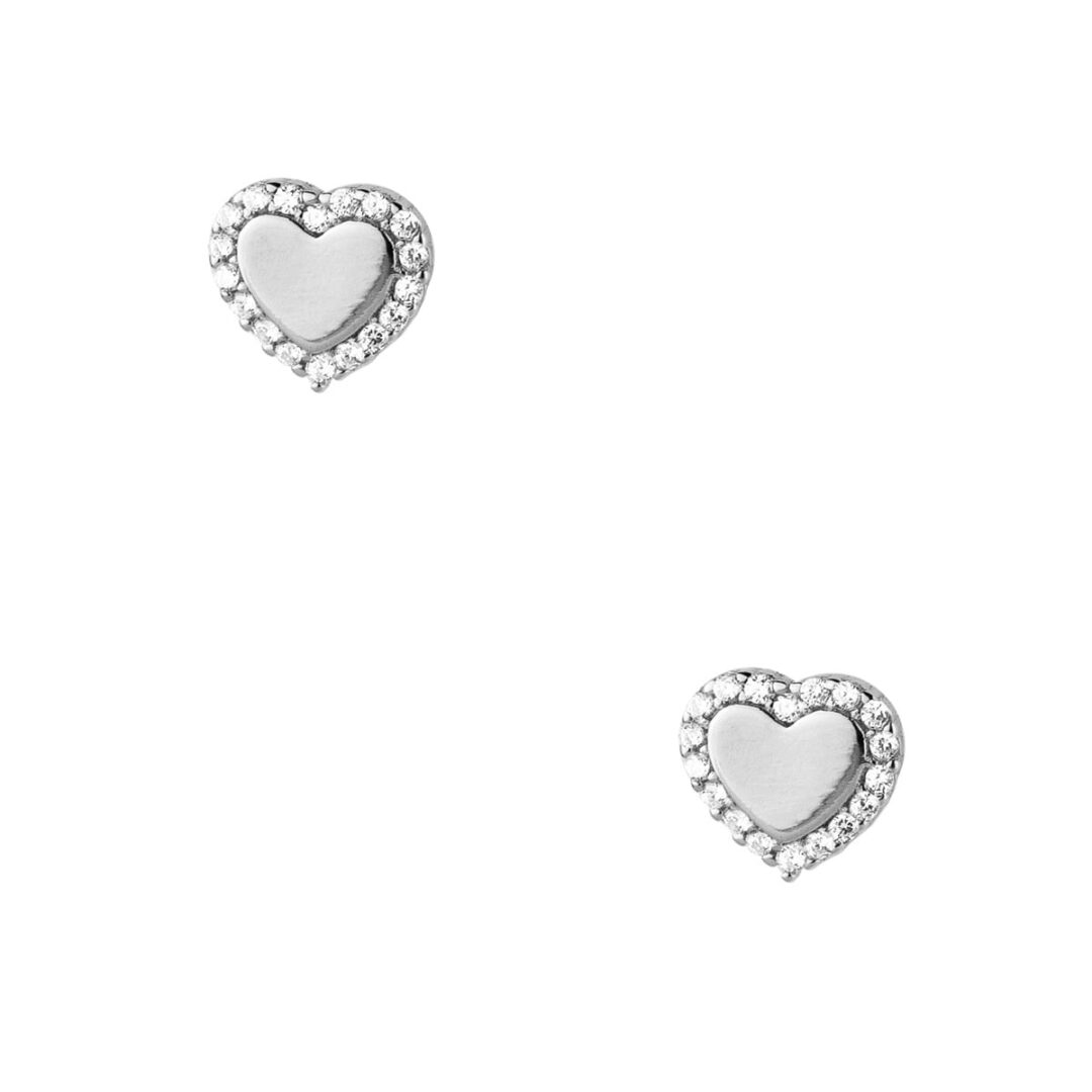 Heart earrings in silver 925°, decorated with white zircons.
