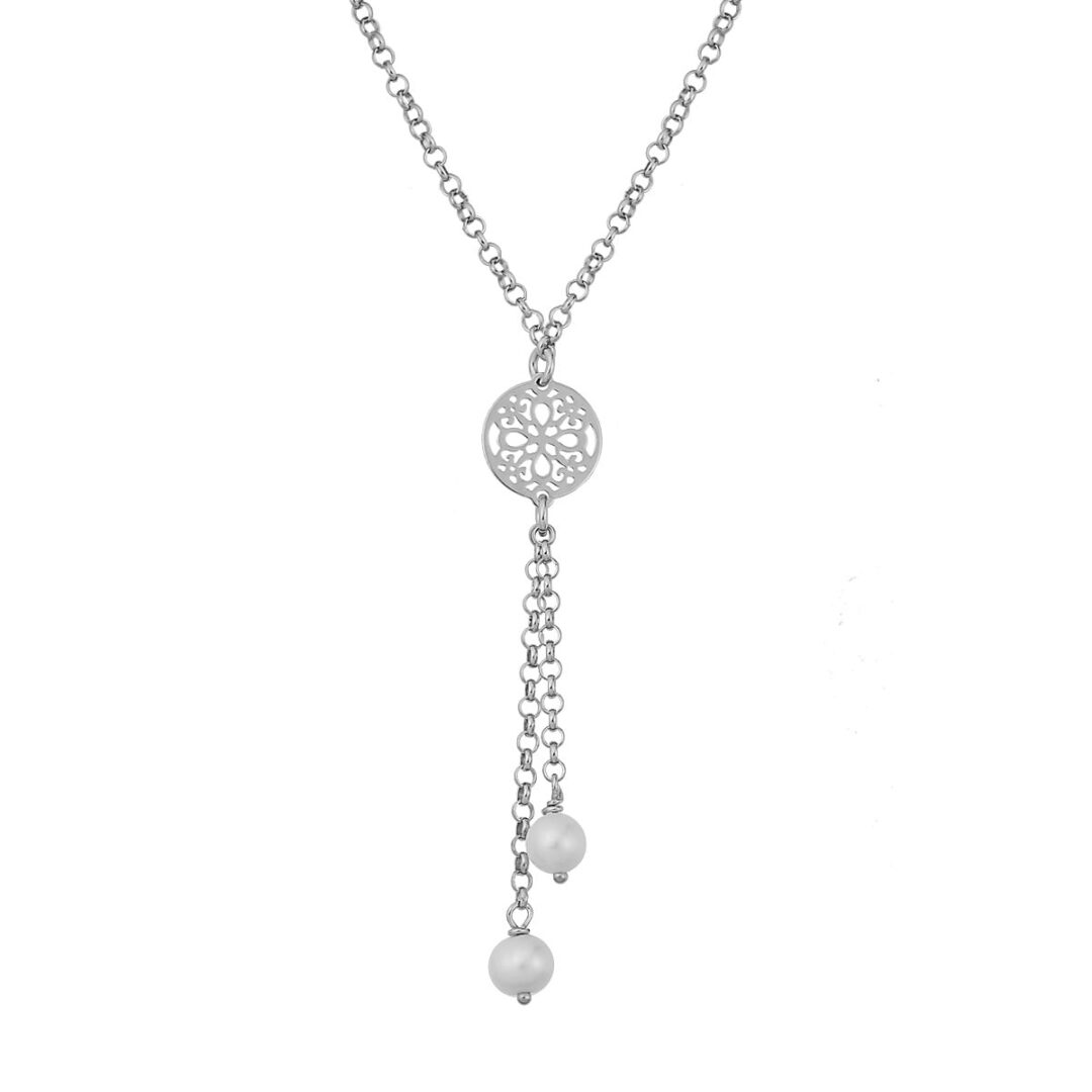 Necklace made of platinum plated silver 925°, decorated with "embroidery" in the shape of a cross.
