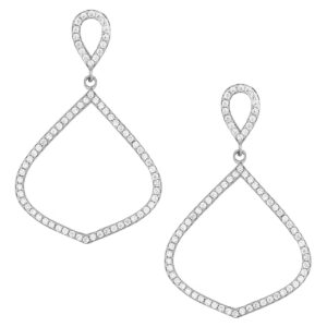 Earrings in rhombus shape, long in length made of white silver 925, decorated with white zircons with a pin clasp.