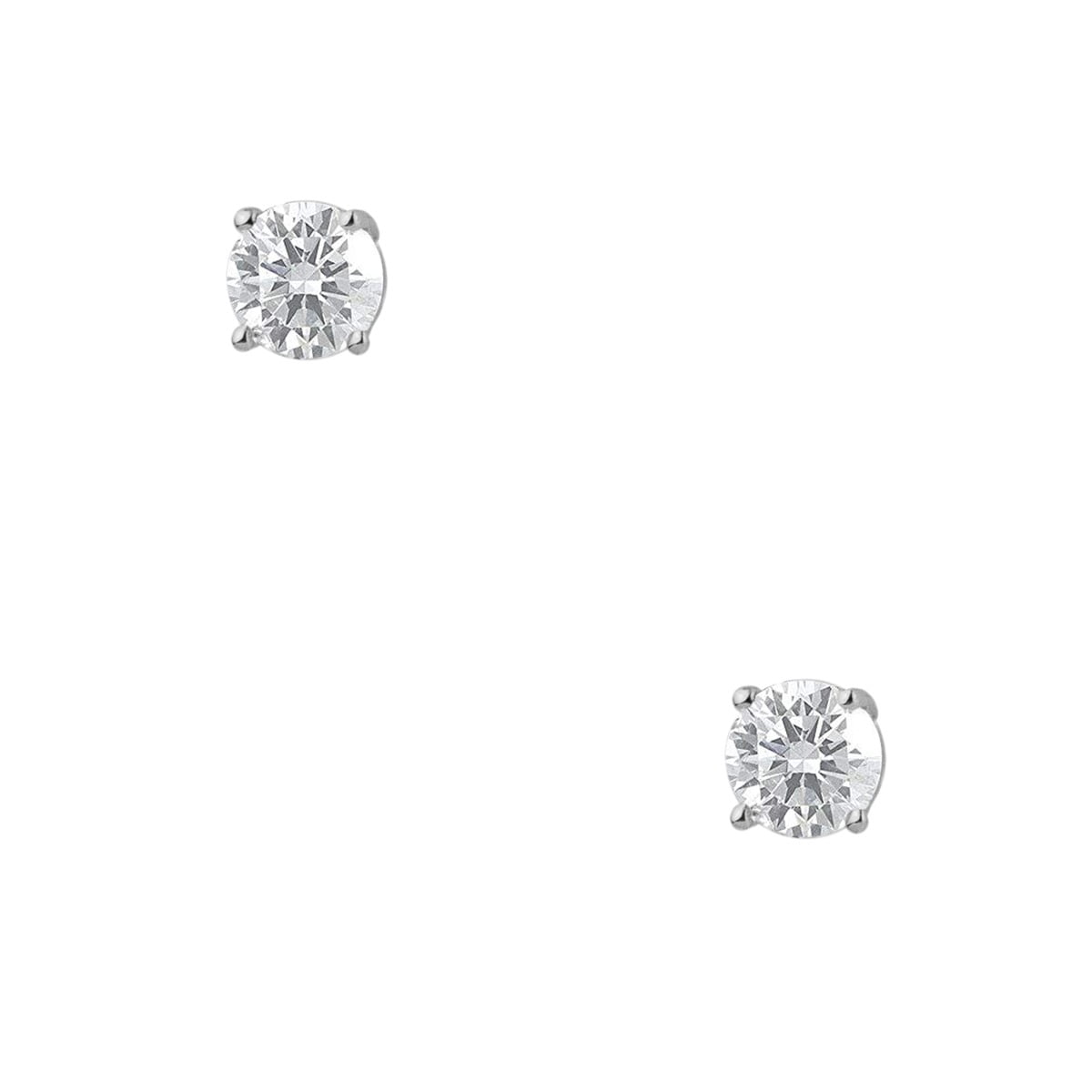 Stud earrings with round cubic zirconia of diameter 5 mm, made of platinum plated silver 925°.
