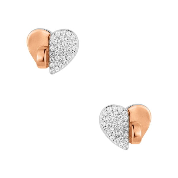 Σκουλαρίκια "Ribbon" καρδιές, σε ασήμι 925º, με λευκά ζιρκόνια και ροζ επιχρύσωμα.