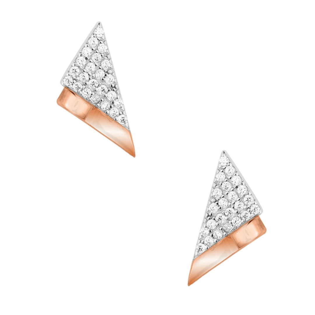 Σκουλαρίκια “Ribbon” τρίγωνα, σε ασήμι 925º, με λευκά ζιρκόνια και ροζ επιχρύσωμα.