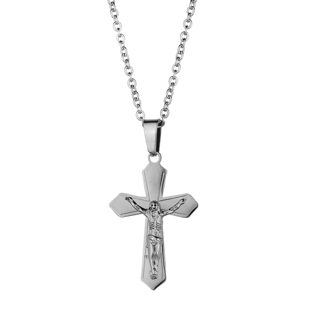 Steel cross with silver cross 925° with steel chain.