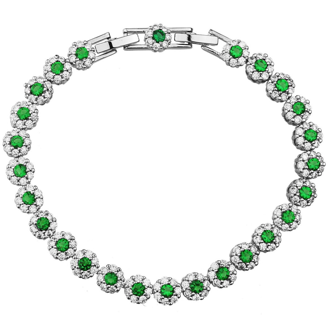 Bracelet with silver rosette 925° with central green zircons and white zircons around. Comes with an extra piece to extend its length (2cm).