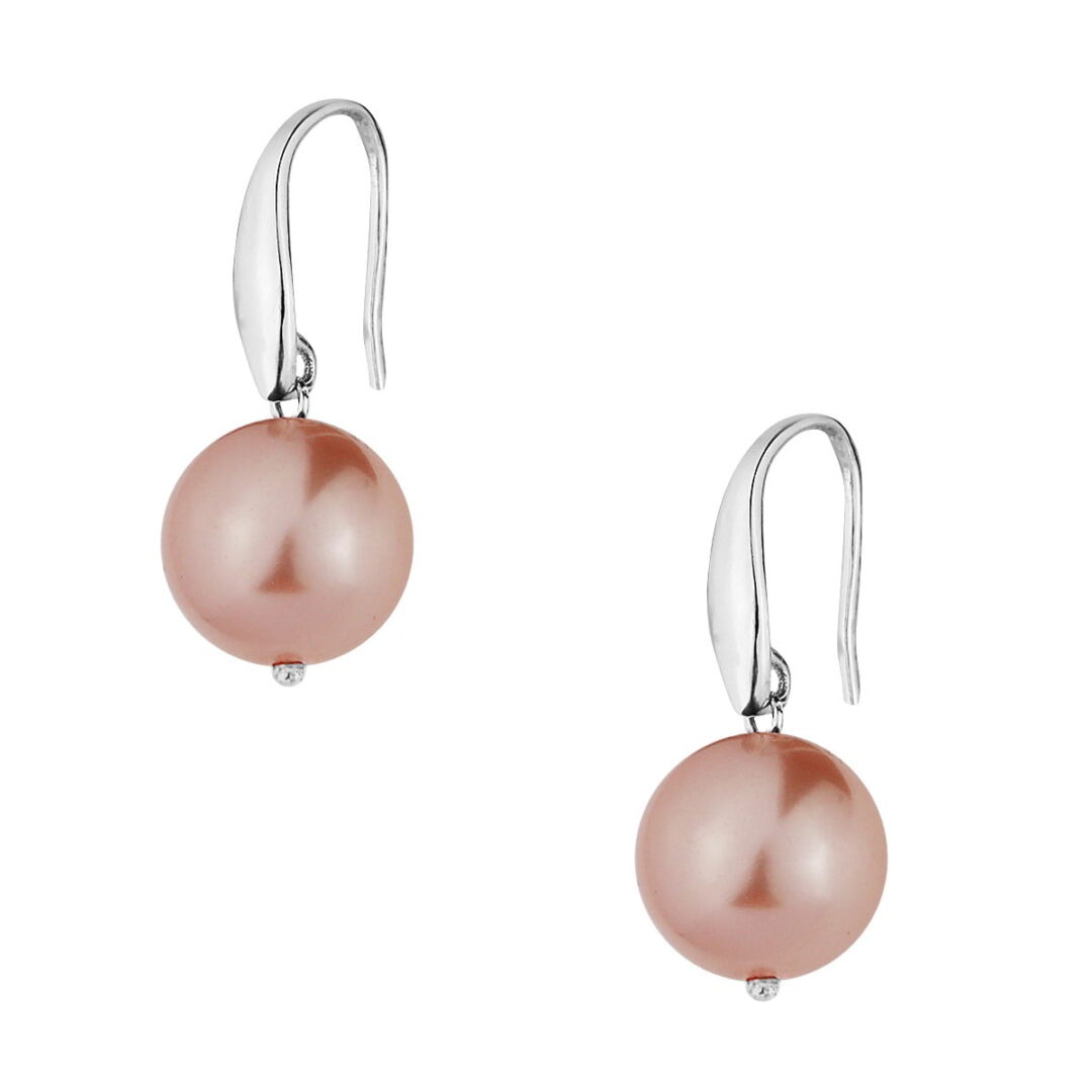 Handmade earrings with pink pearl 12,5 mm, tied with silver on an open hook made of silver 925°.