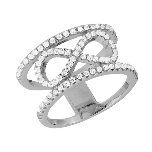 Δαχτυλίδι από ασήμι 925° με σύμβολο άπειρο, διακοσμημένο με λευκά ζιρκόνια.