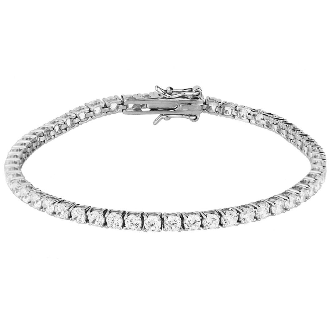 Tennis bracelet, ribbed type, made of silver 925° with square base and white zircons 3 mm.