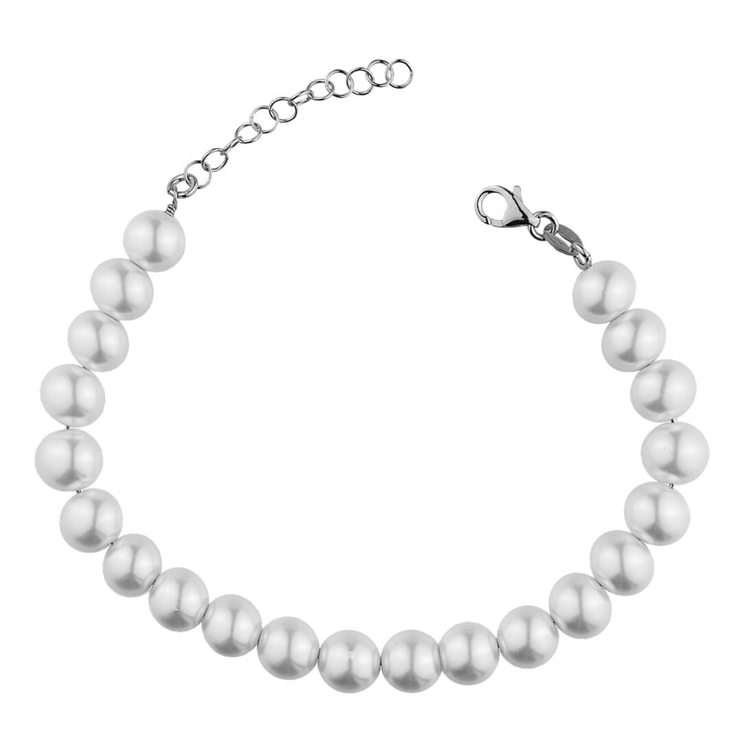 Bracelet tied with silver wire 925° with synthetic pearls with diameter 0,8mm.