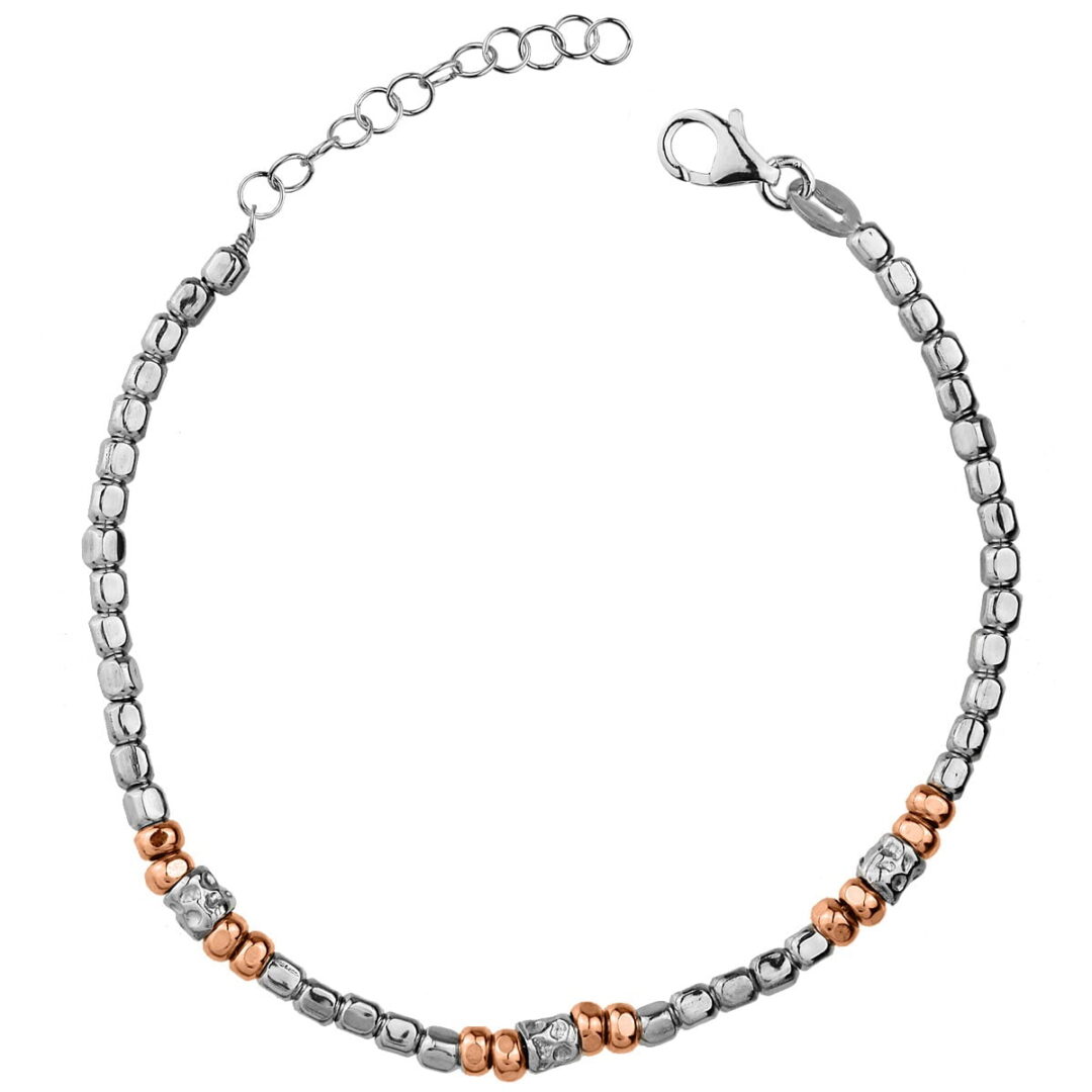 Sterling silver wire bracelet 925° with silver elements in pink and platinum plated silver 925°.