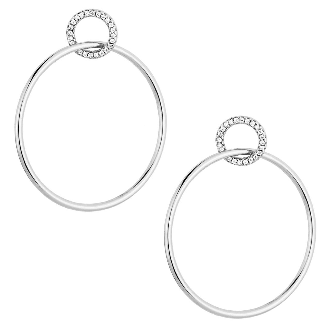 Earrings of silver 925° hoops in circle decorated with white zircons, with pin clasp.