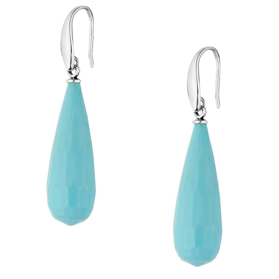 Handmade teardrop earrings made of turquoise paste tied with silver on an open hook made of silver 925°.