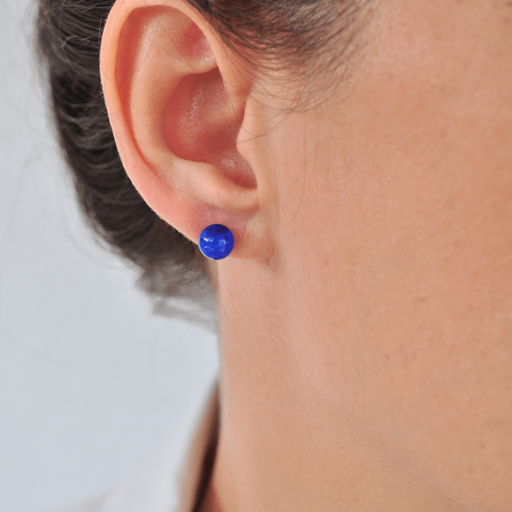 Earrings made of gold plated silver 925° and blue Lapis Lazuli stone with pin clasp.