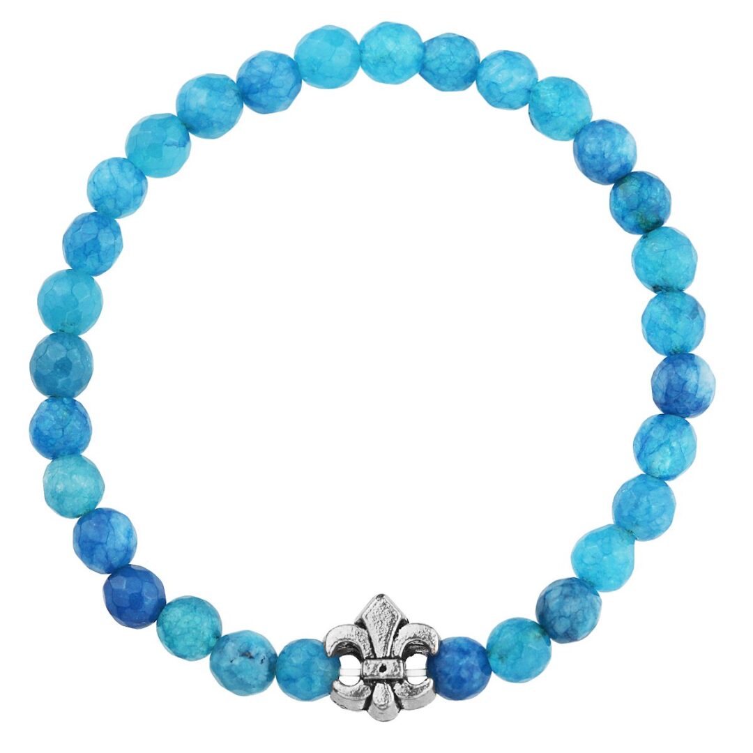Handmade Jade Blue bracelet with Fleur De Lis silver bracelet