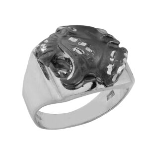 Δαχτυλίδι από ασήμι 925°, διακοσμημένο με μαύρο οξειδωμένο κεφάλι Πάνθηρα.