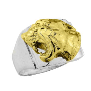Δαχτυλίδι από ασήμι 925°, διακοσμημένο με επιχρυσωμένο κεφάλι Πάνθηρα.