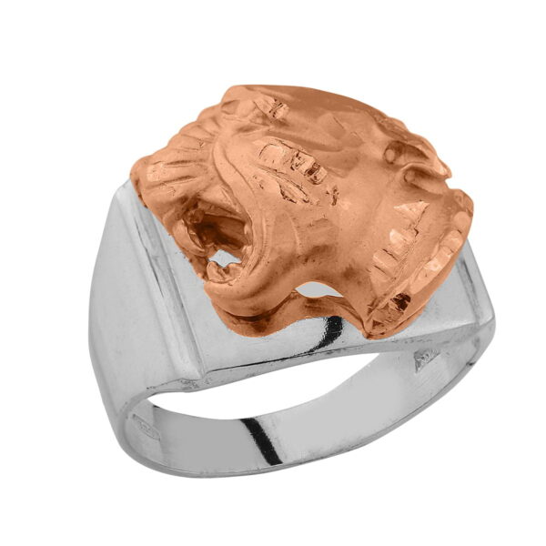 Δαχτυλίδι από ασήμι 925°, διακοσμημένο με ροζ επιχρυσωμένο κεφάλι Πάνθηρα.