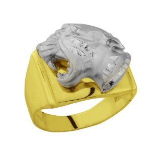 Δαχτυλίδι από επιχρυσωμένο ασήμι 925°, διακοσμημένο με ασημένιο κεφάλι Πάνθηρα.