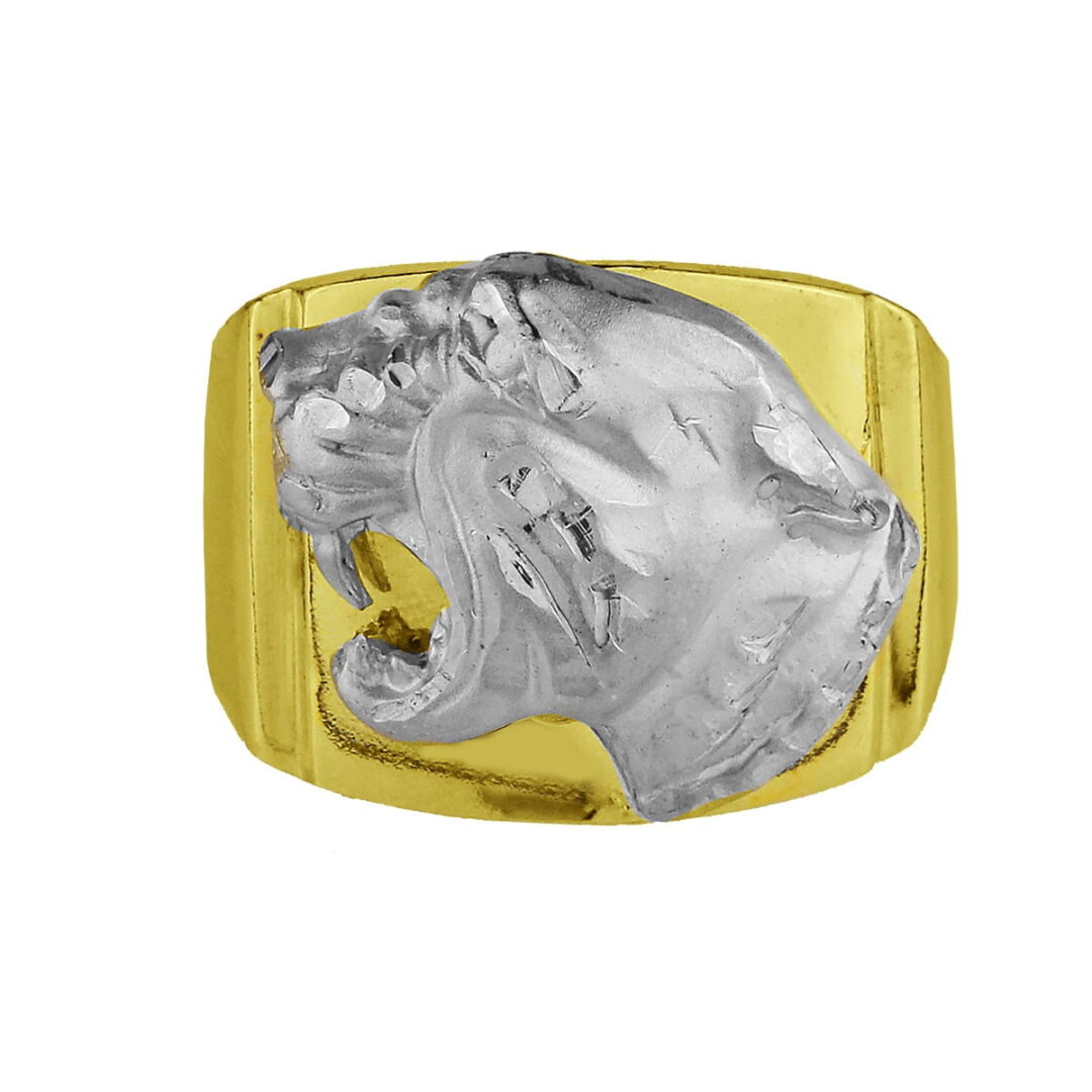 Ring made of gold plated silver 925°, decorated with a silver panther head.
