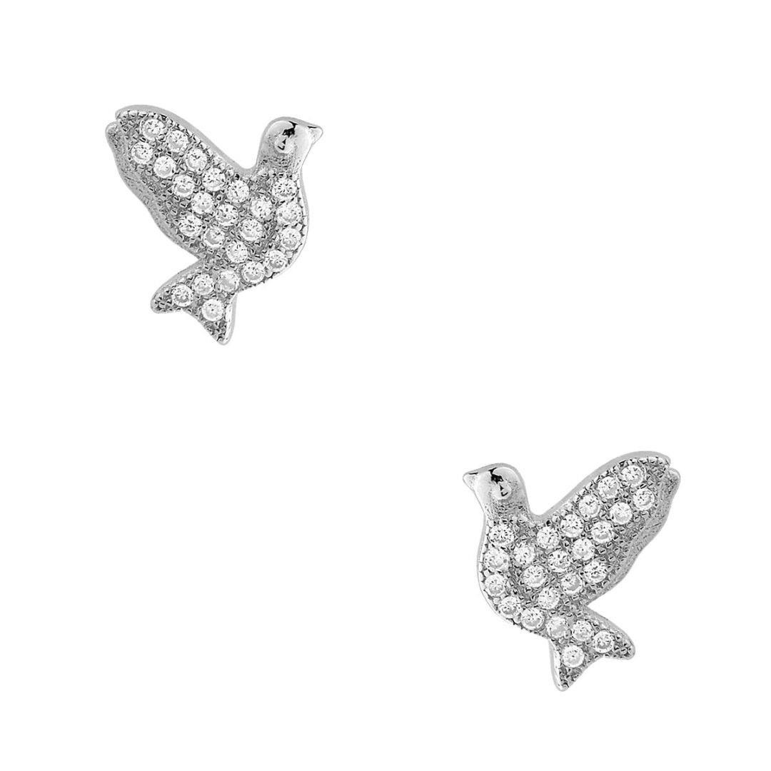 Earrings of silver 925° doves, decorated with white zircons and a pin clasp.