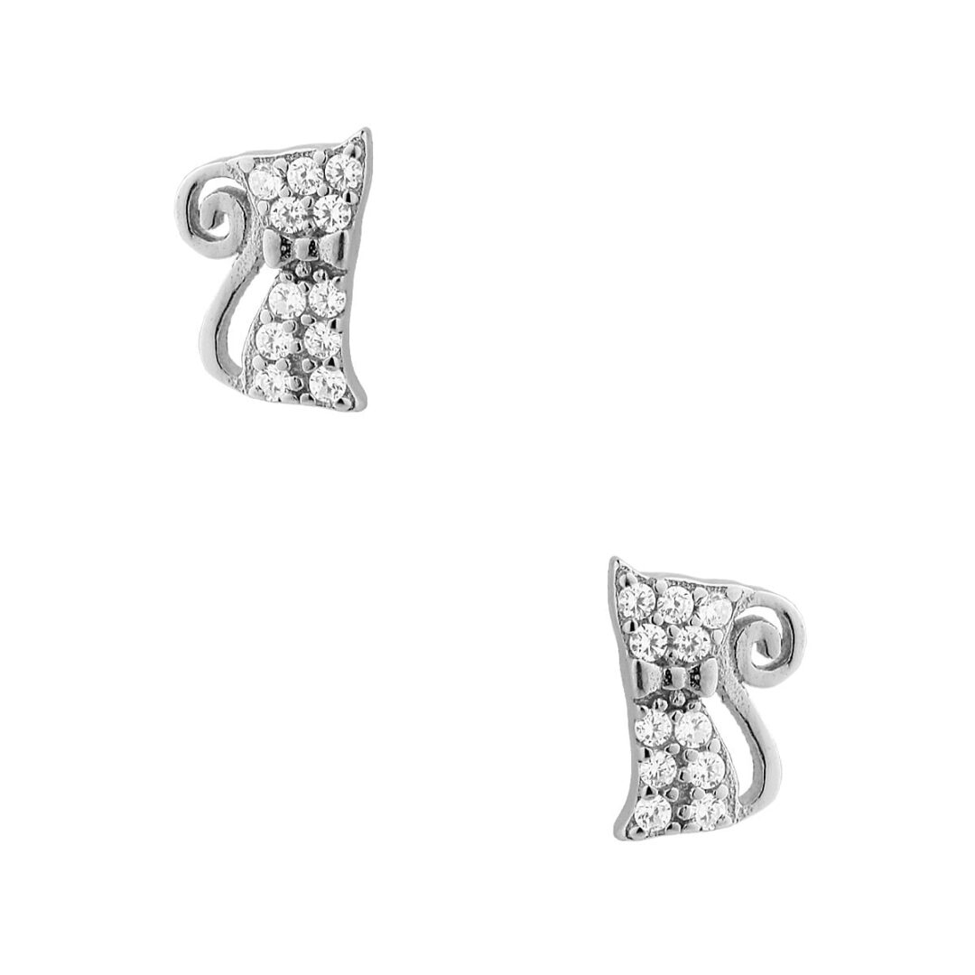 Earrings of silver 925° cats, decorated with white zircons and a pin clasp.