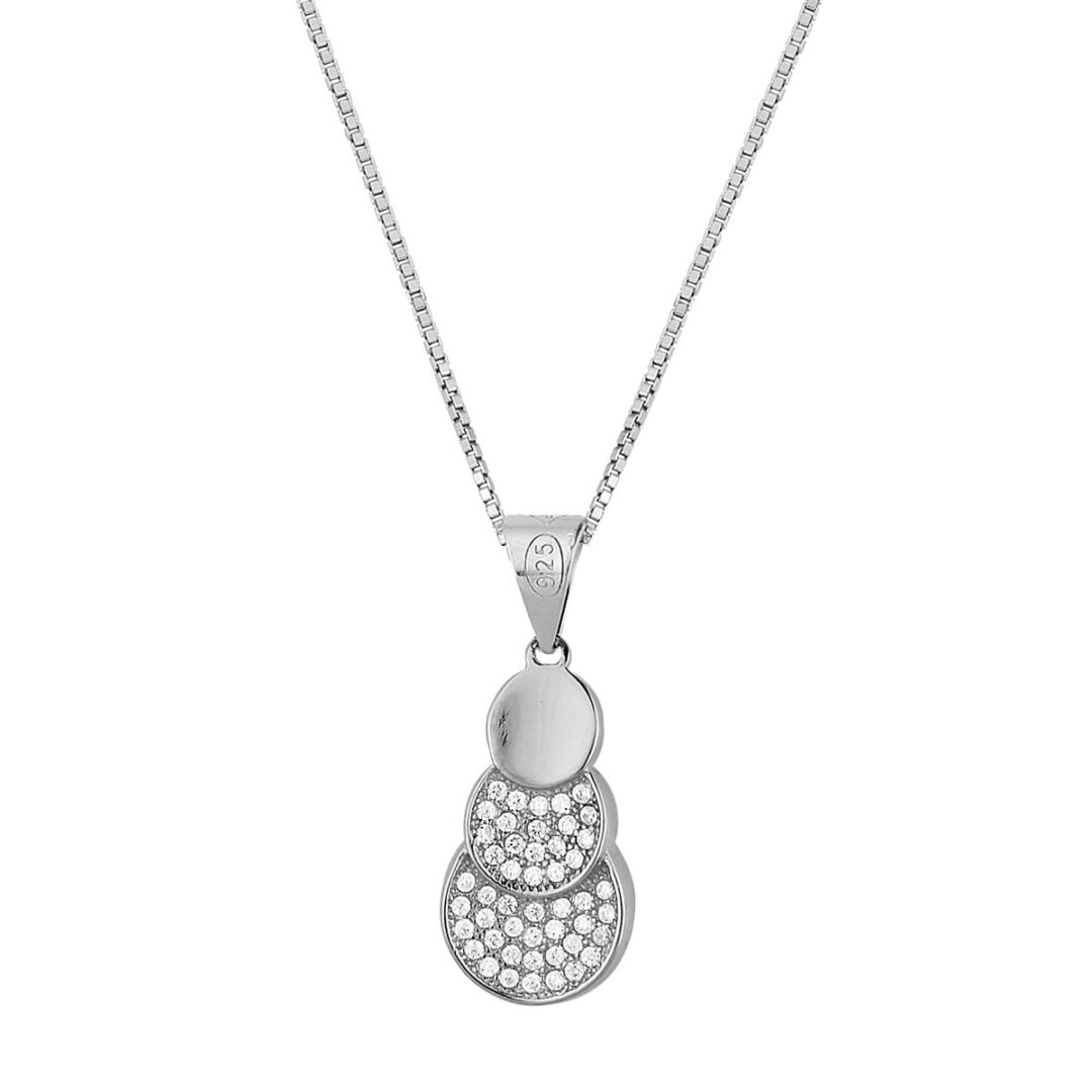 Pendant made of silver 925° with three circles decorated with white zircons. Accompanied by a silver chain 925°.