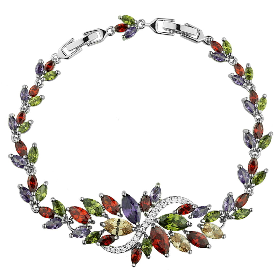 Bracelet made of silver 925° Queen decorated with zircons red, purple yellow and green.