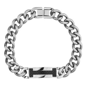Stainless steel identity bracelet with carbon fibre