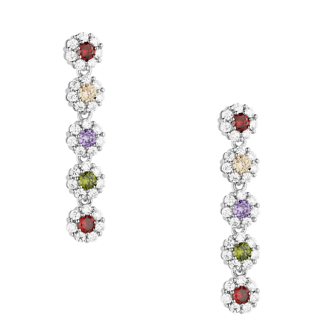 Silver earrings with multicoloured rosette