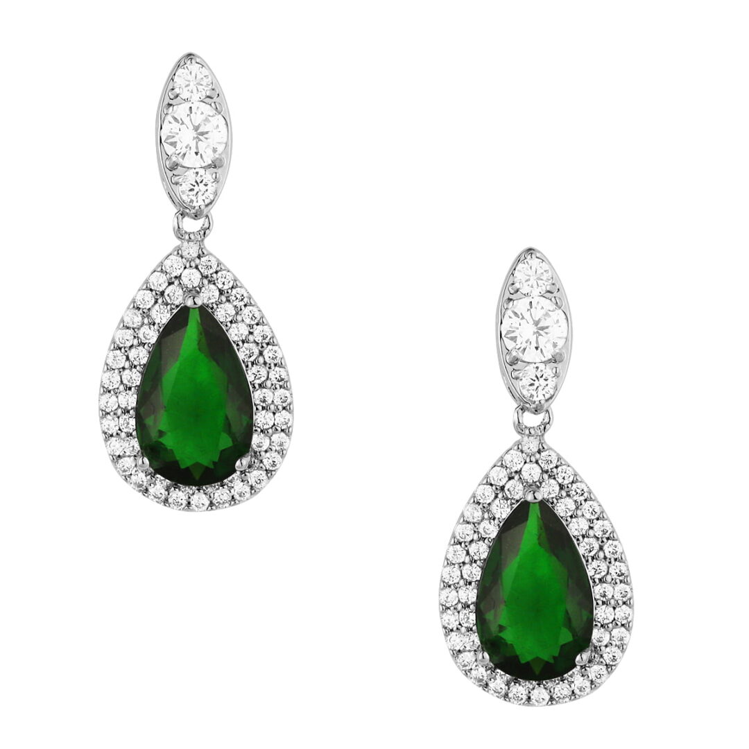 Vintage earrings with emerald teardrop rosette