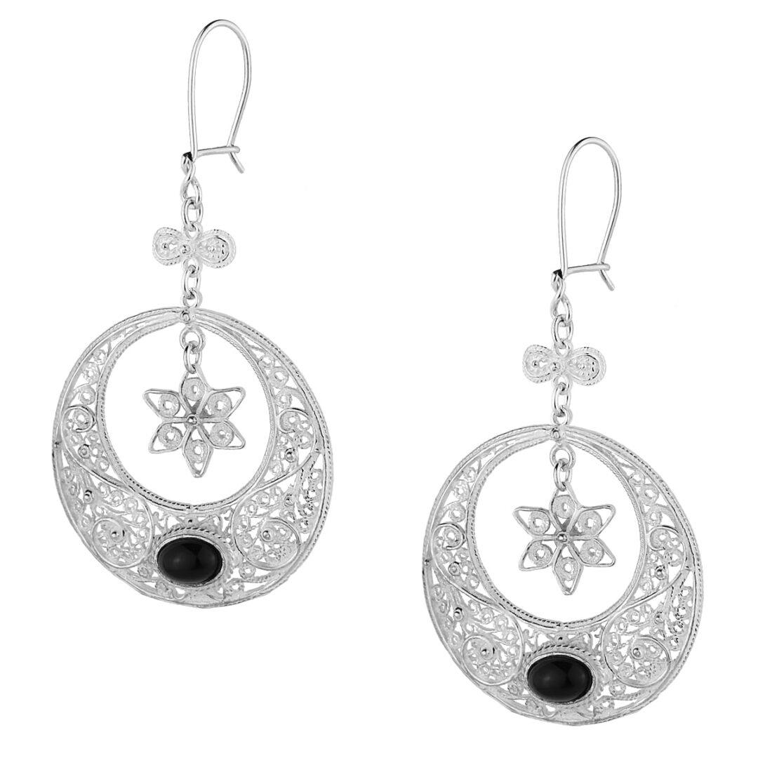 Handmade round earrings made of silver 925º with onyx