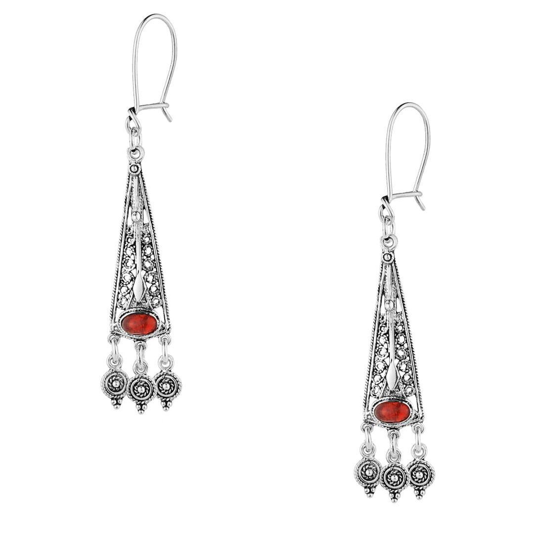Earrings handmade chandelier red silver 925º
