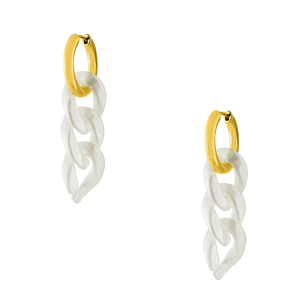 Earrings hoop made of steel with white chain
