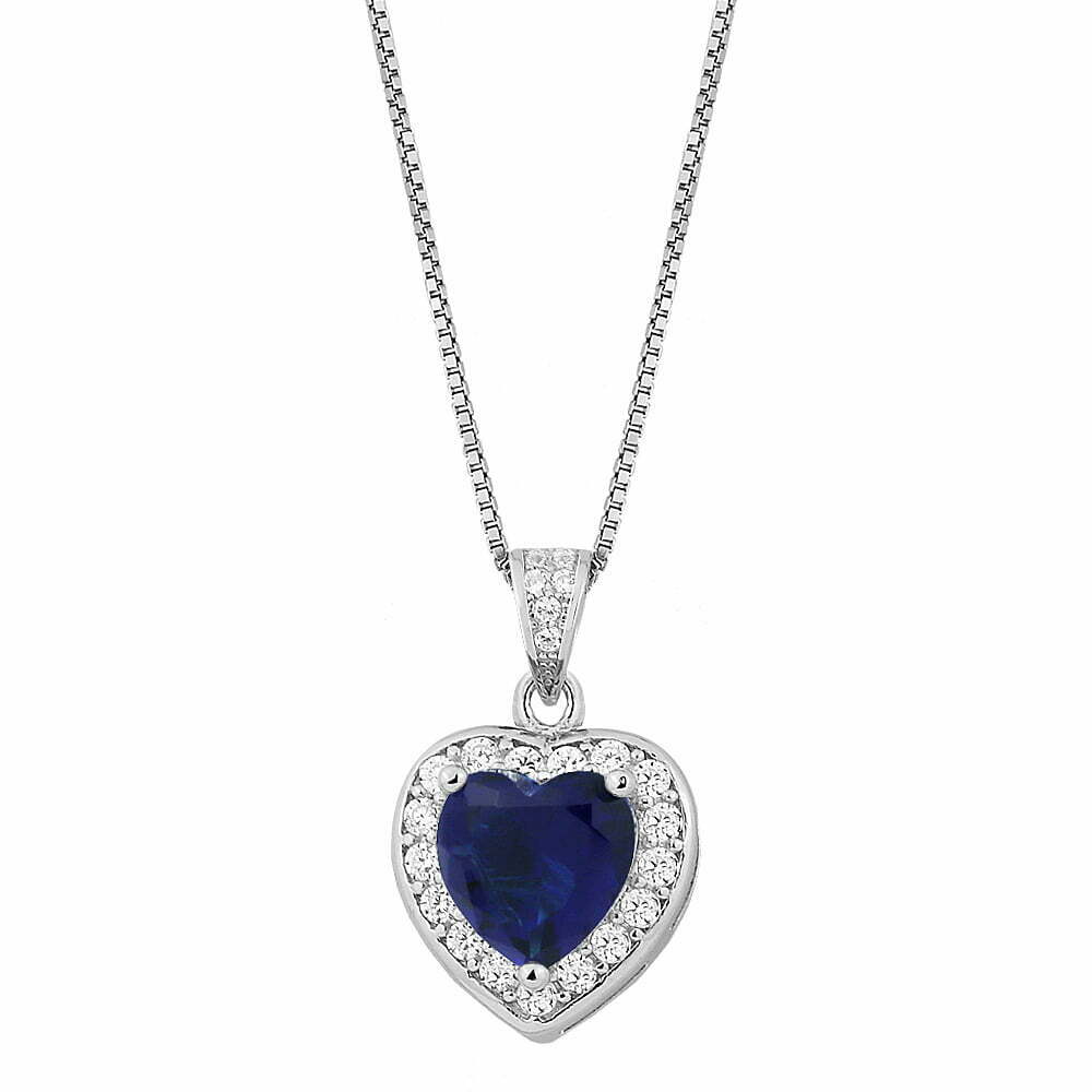 Heart necklace blue sapphire of silver 925°