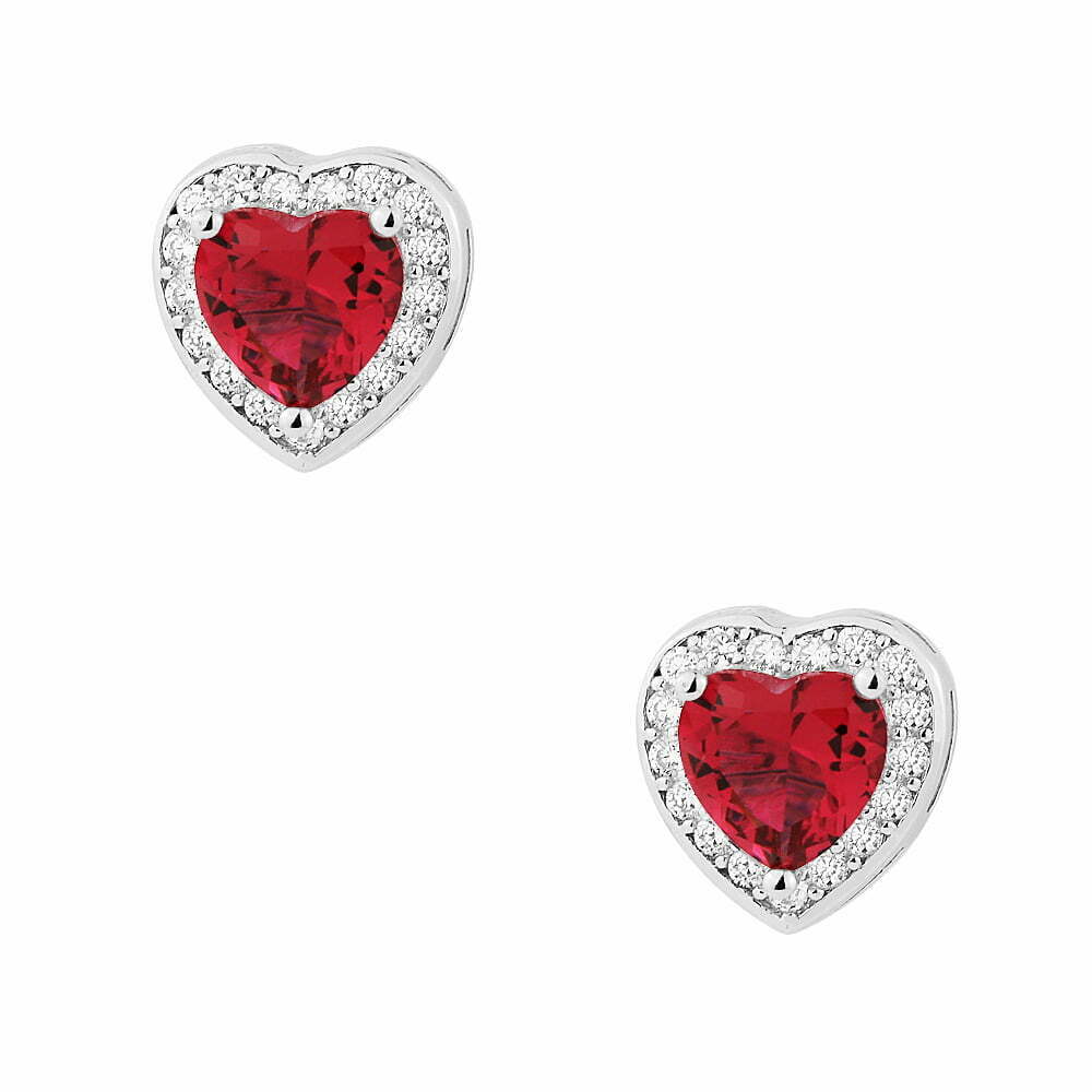 Earrings rosette Heart red ruby earrings made of silver
