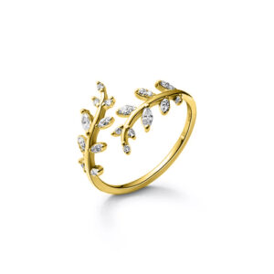 Ring branch with gold leaves from alloy