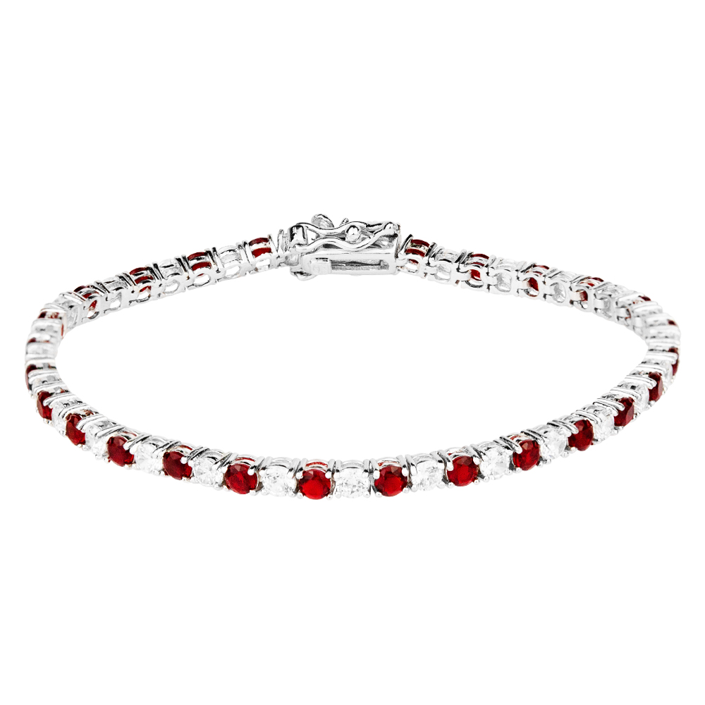 Bracelet made of silver 925° Tennis with rubies and zircons