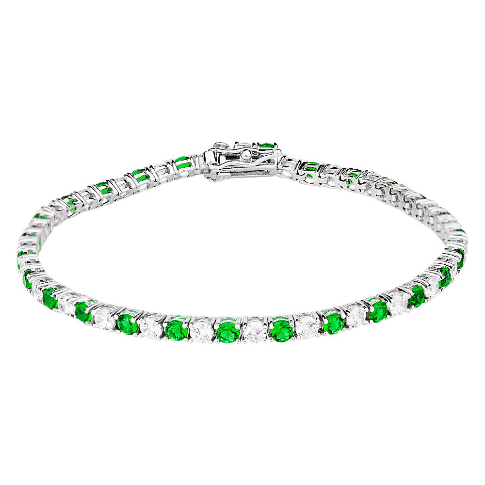 Bracelet of silver 925° Tennis with emeralds and white zircons