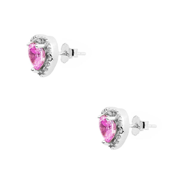 Σκουλαρίκια Καρδιά από ασήμι 925° με ροζ πέτρα