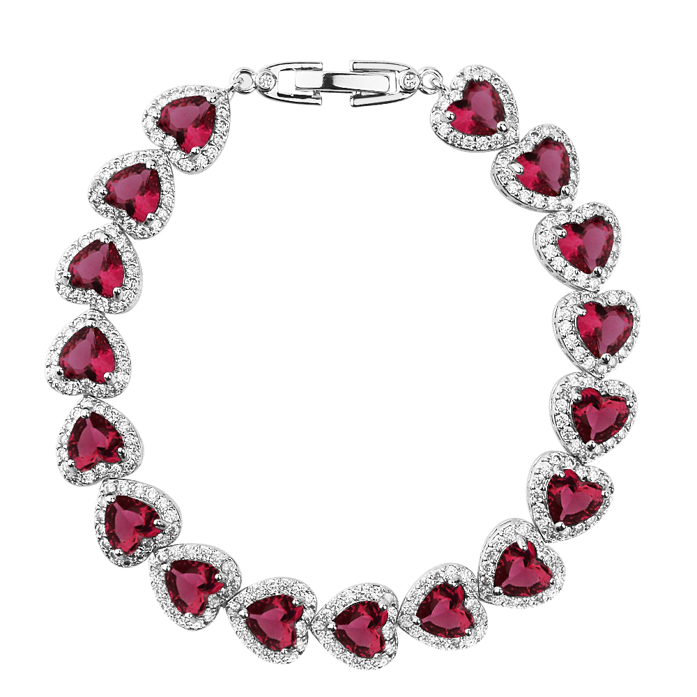 Bracelet heart rosette silver with red