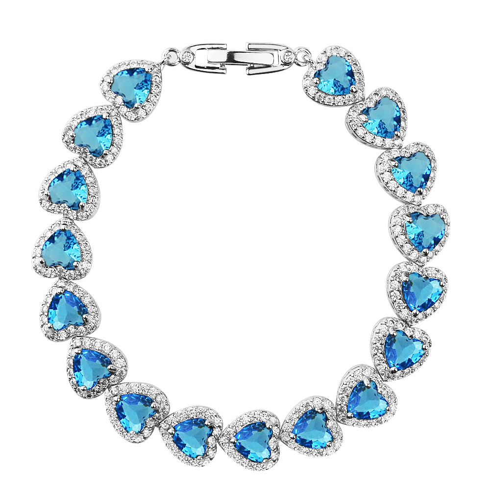 Bracelet heart rosette silver with light blue and white zircons