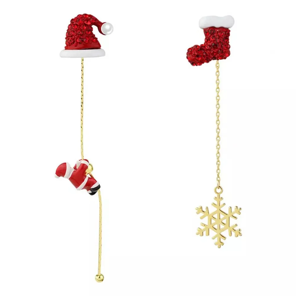Christmas earrings animated Santa Claus with hat and snowflake