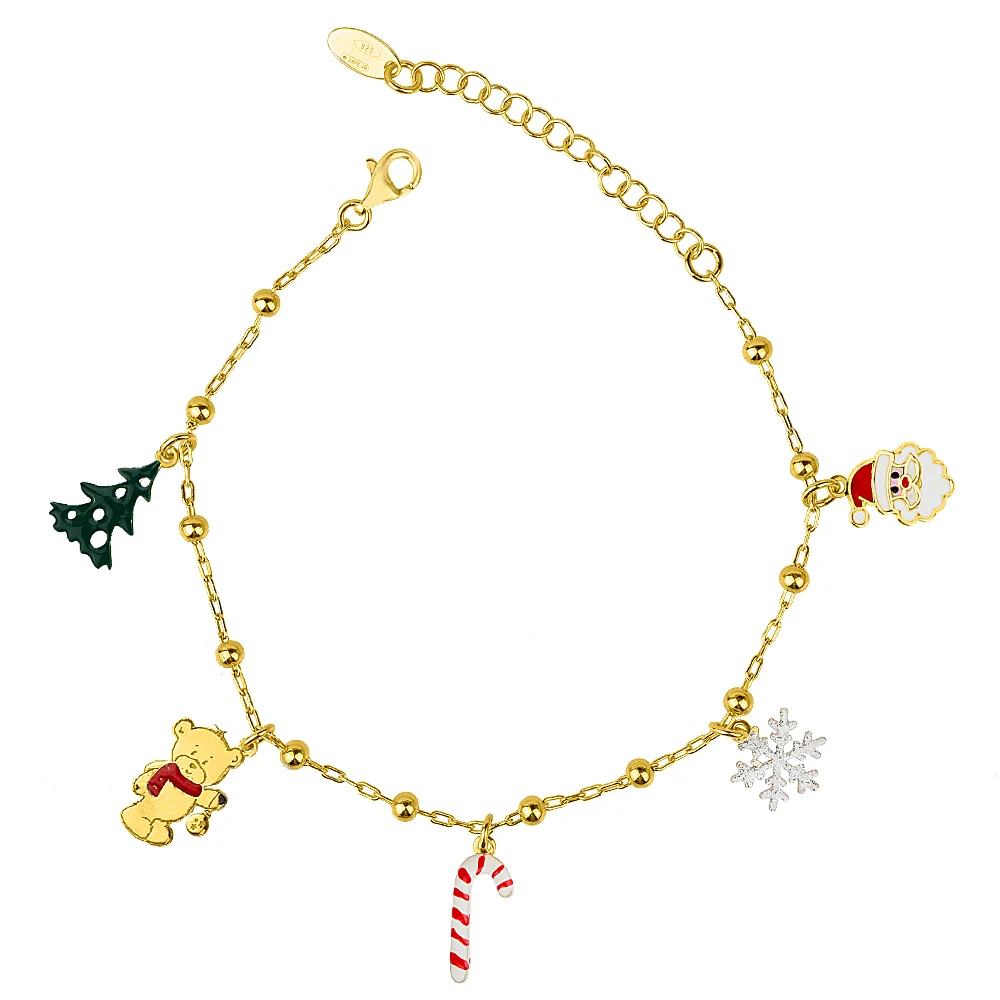 Gold plated silver Santa Claus bracelet with teddy bear 925°